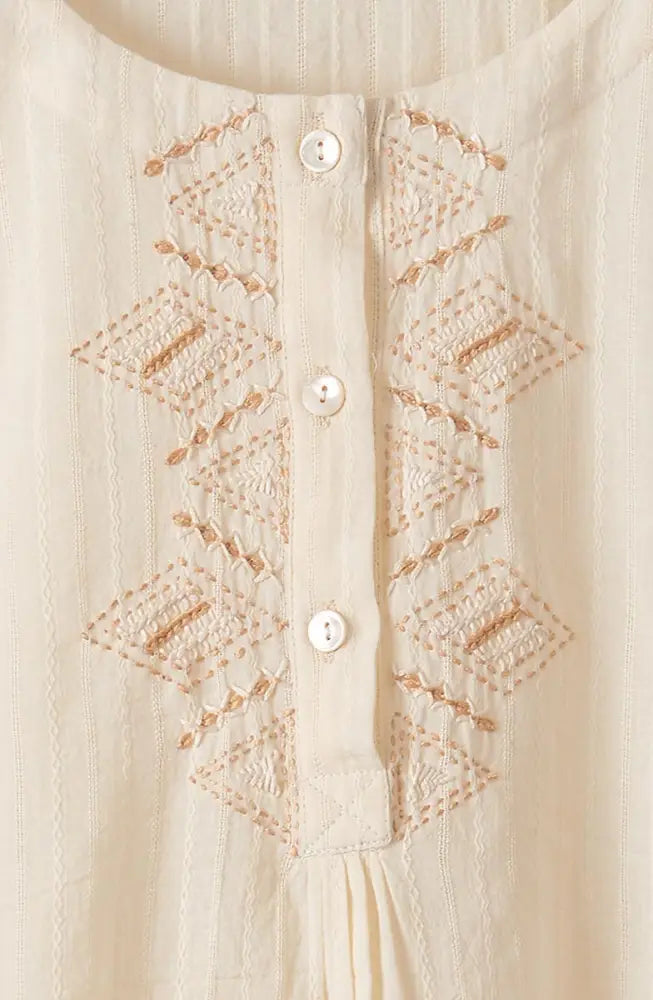 Abha Textured Cotton Henley Tunic - Natural
