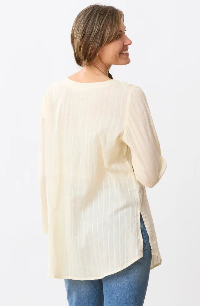 Abha Textured Cotton Henley Tunic - Natural
