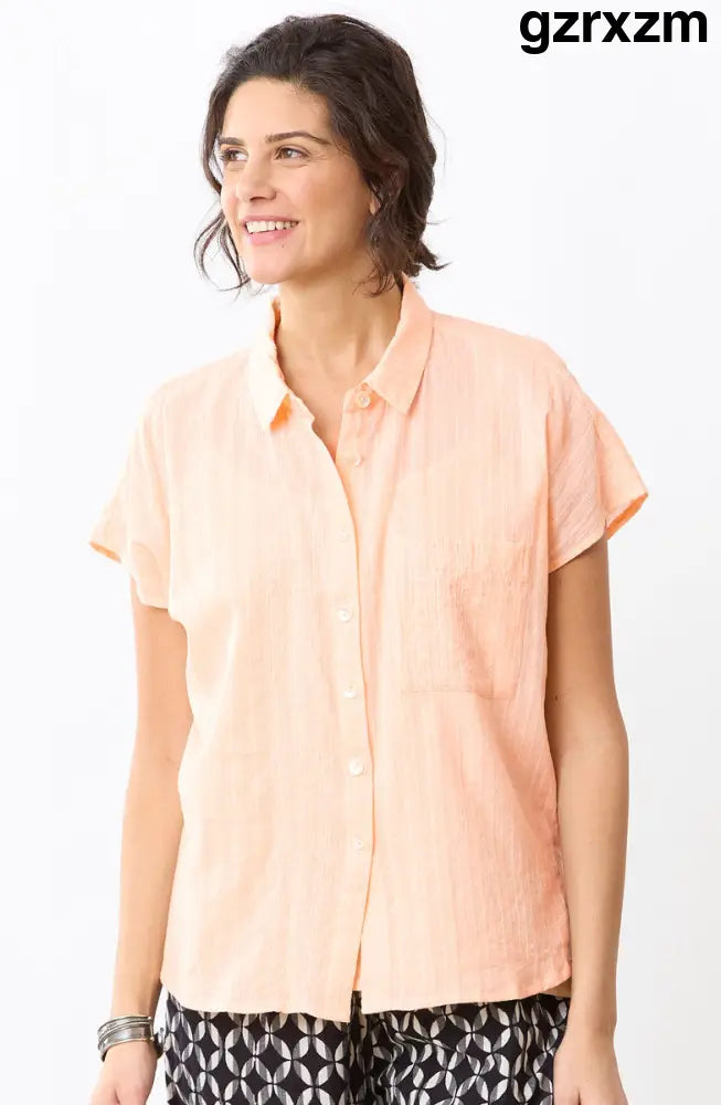 Adira Lightweight Cap-Sleeve Shirt - Peach / XS-S
