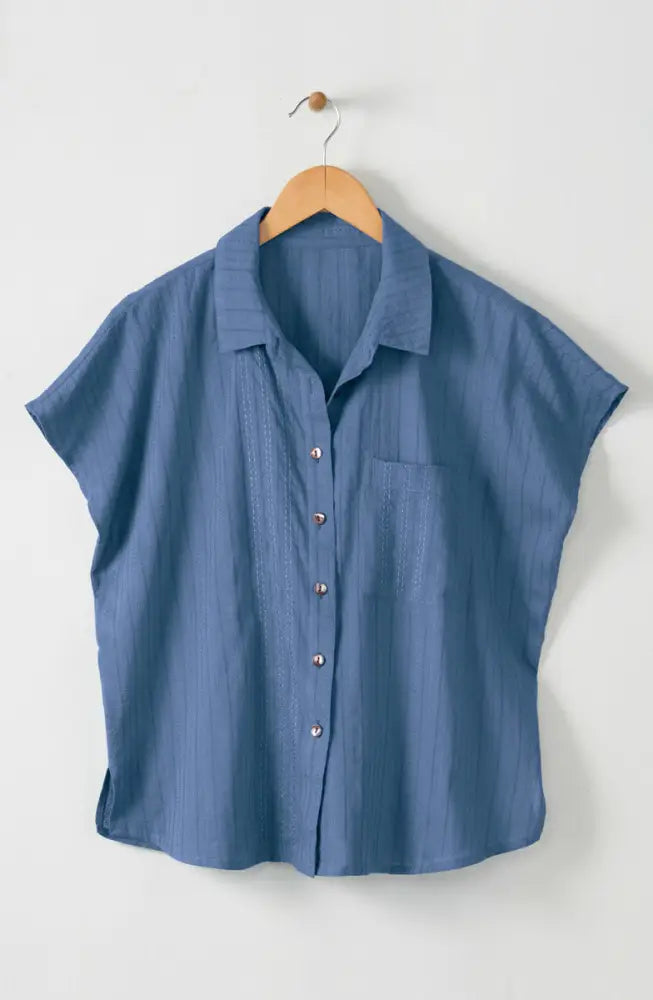 Adira Lightweight Cap-Sleeve Shirt - Tranquil blue / XS-S