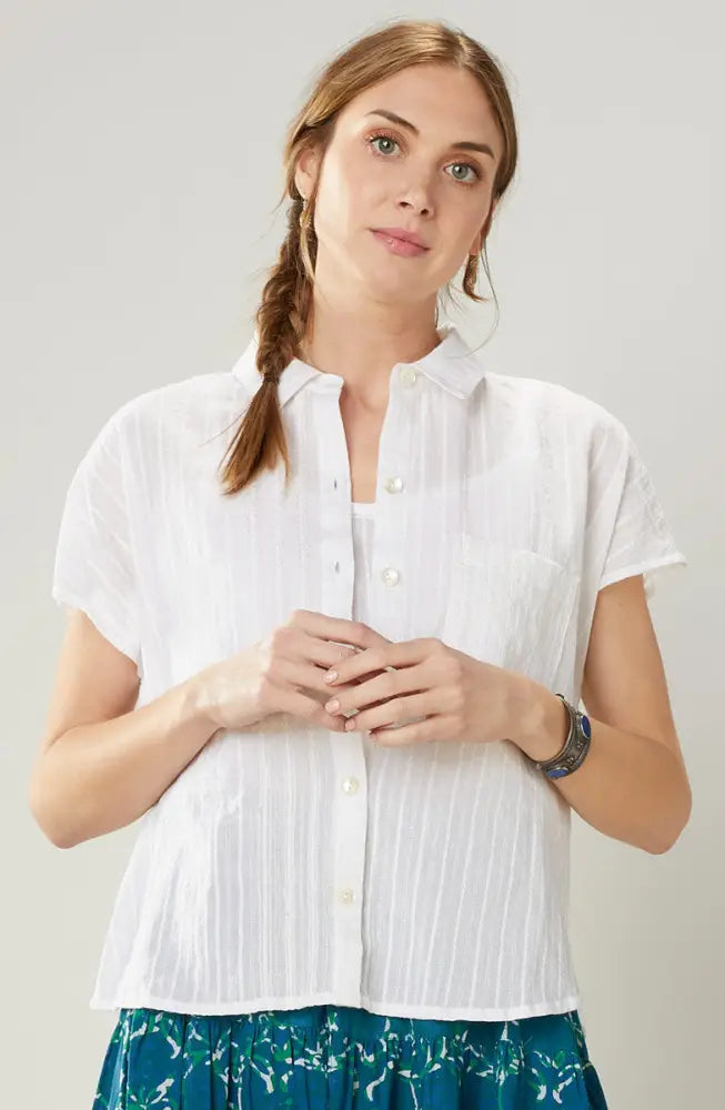 Adira Lightweight Cap-Sleeve Shirt - White / XS-S