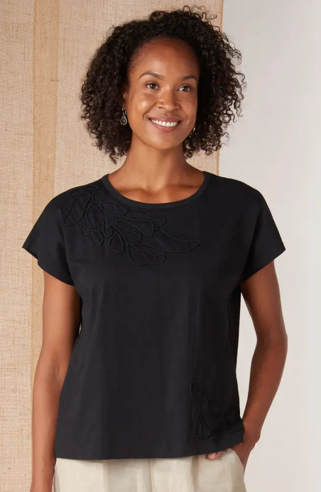 Akila Couched Knit Cap Sleeve Boxy Tee - Black / S (6-8)