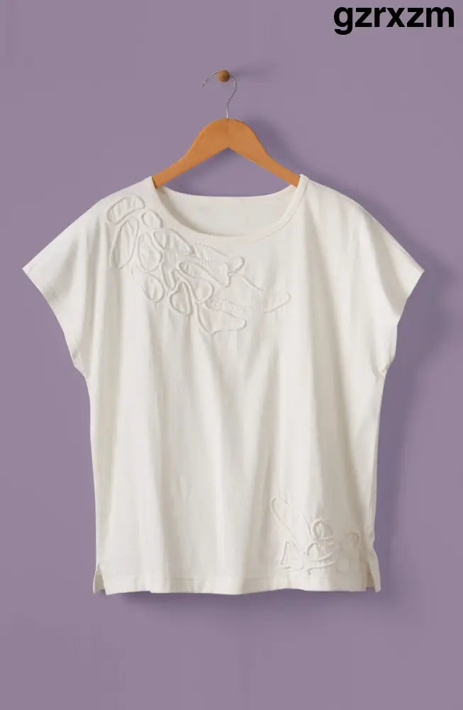 Akila Couched Knit Cap Sleeve Boxy Tee - Soft white / S (6-8)