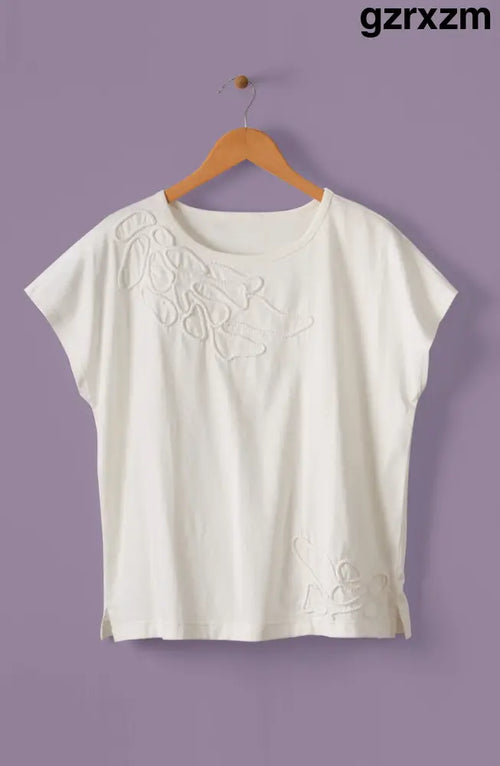 Akila Couched Knit Cap Sleeve Boxy Tee - Soft white / S (6-8)