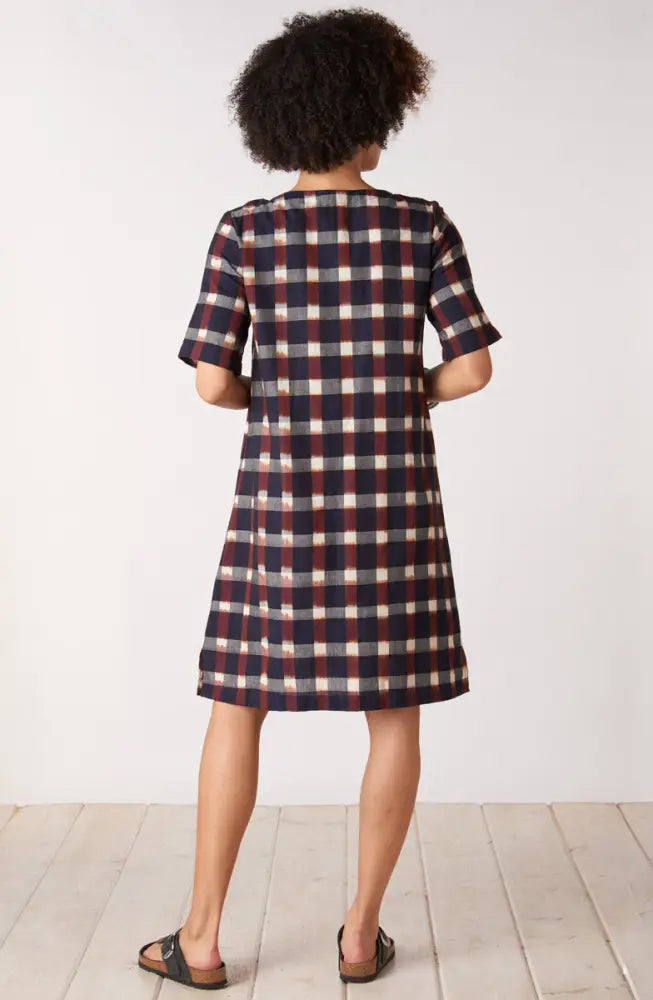 Aloka Ikat V-Neck Knee-Length Dress - Black/Multi