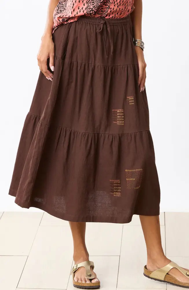 Amina Tiered Midi Skirt - Ebony