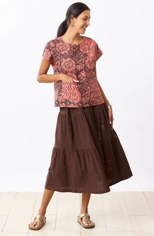 Amina Tiered Midi Skirt - Ebony