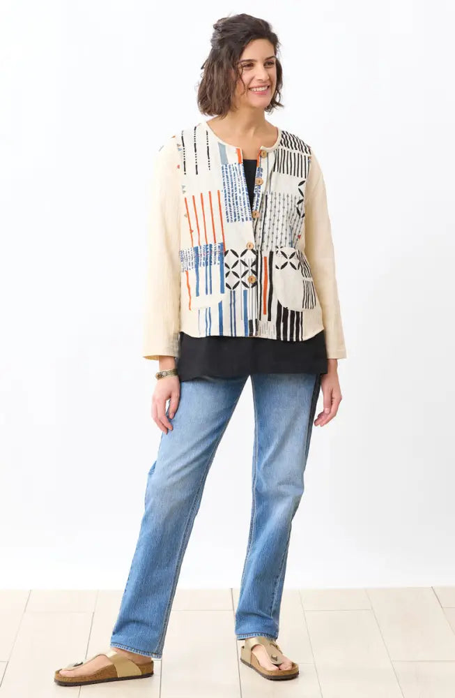 Anuka Relaxed Scoop-Neck Jacket - Natural/Multi