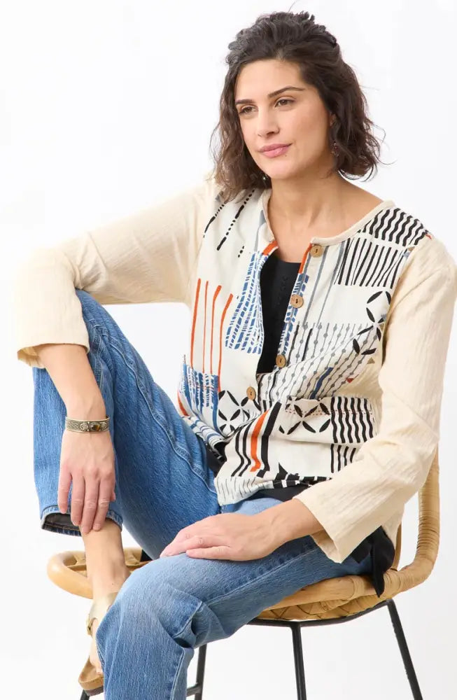 Anuka Relaxed Scoop-Neck Jacket - Natural/Multi