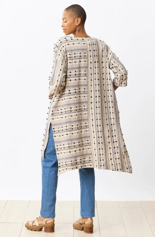 Bhadra Textured Cotton Oversized Jacket - Natural/Multi