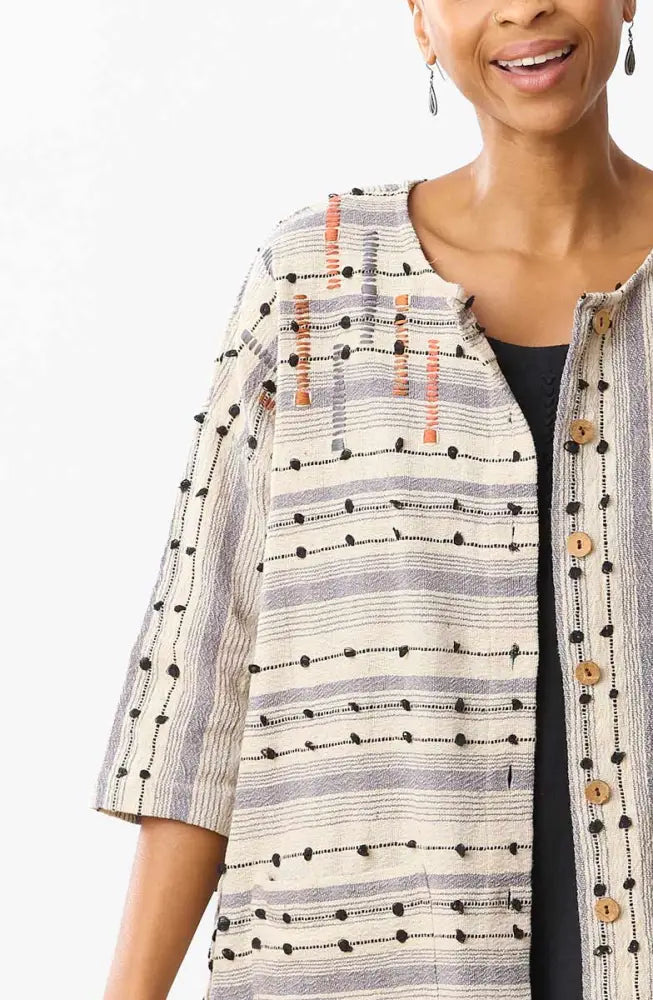 Bhadra Textured Cotton Oversized Jacket - Natural/Multi