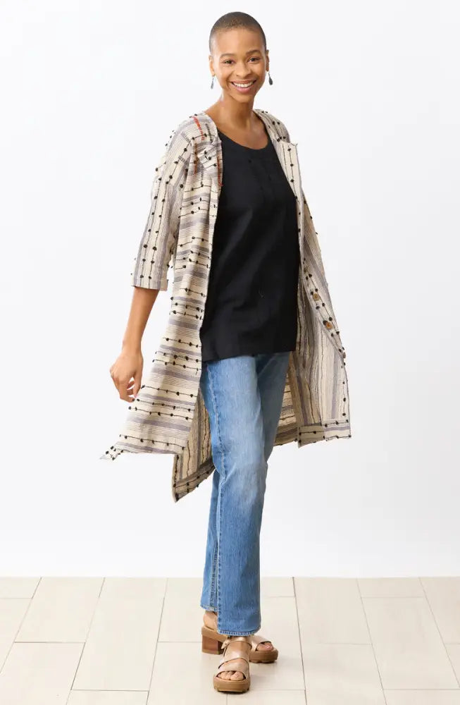 Bhadra Textured Cotton Oversized Jacket - Natural/Multi