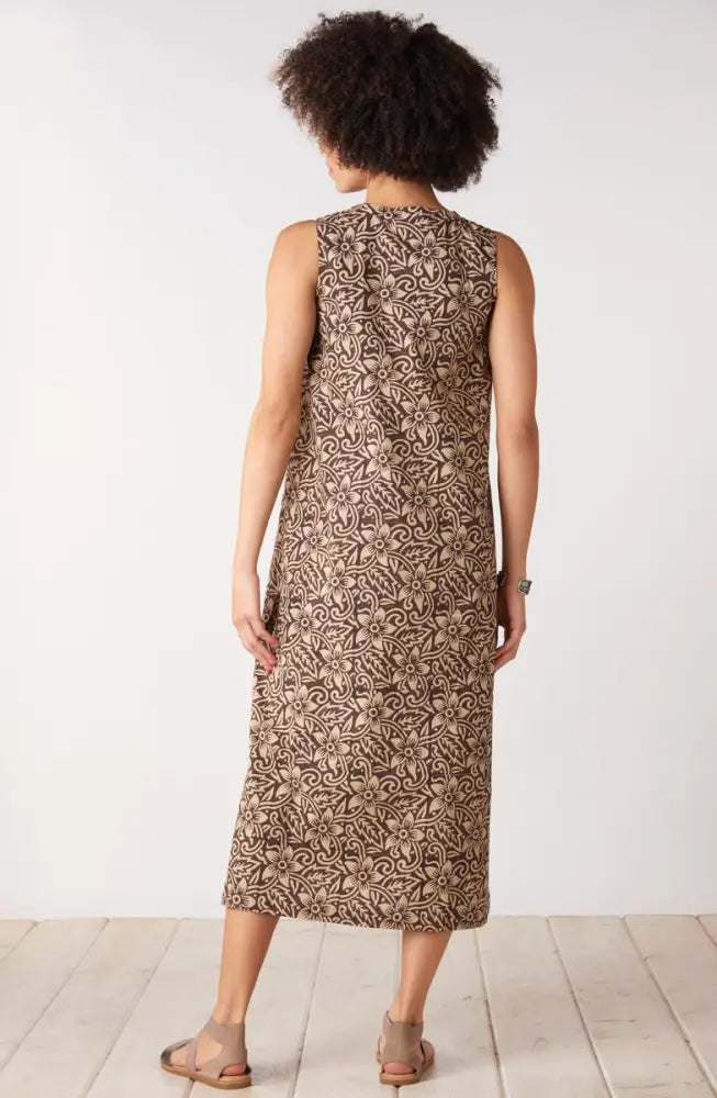 Dariya Organic Cotton Sleeveless Midi Dress - Beach/Ebony