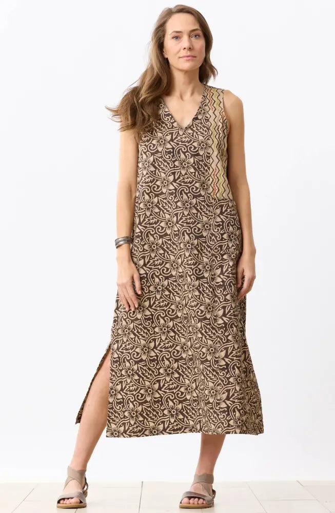 Dariya Organic Cotton Sleeveless Midi Dress - Beach/Ebony