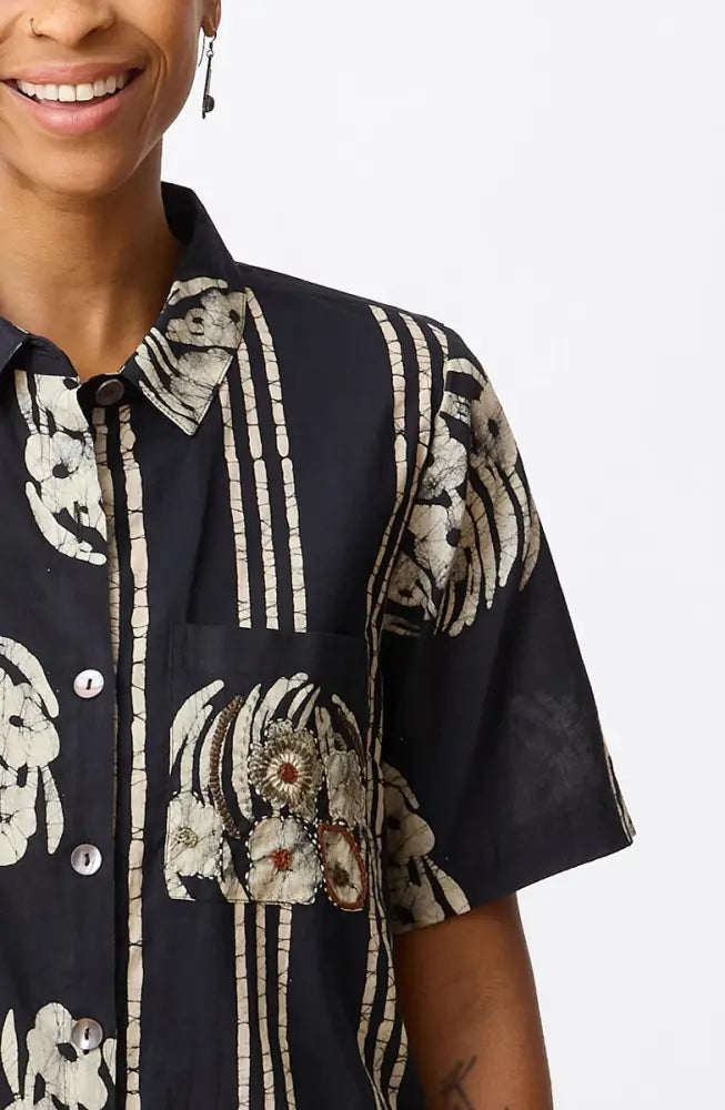 Deepali Short-Sleeve A-line Shirtdress - Black/Natural