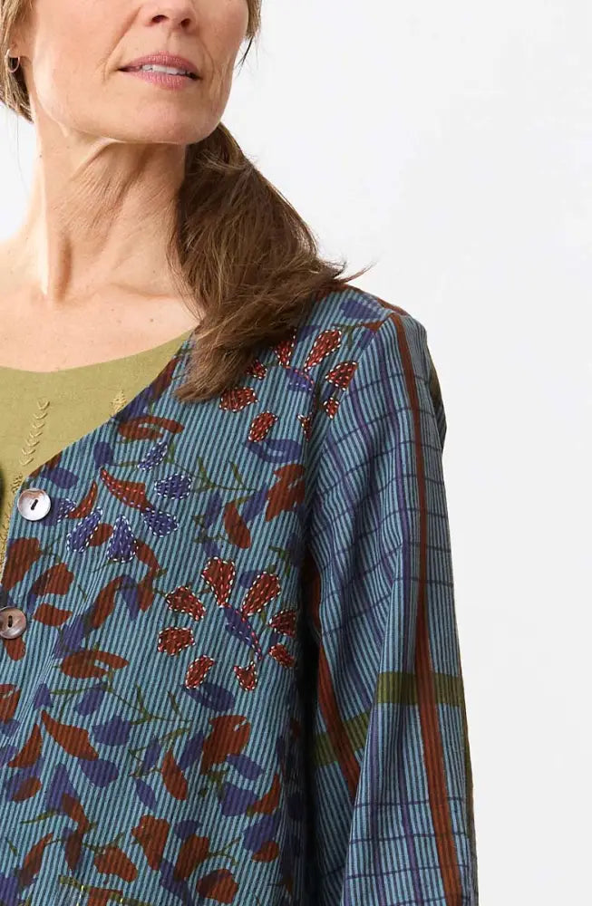 Jayati Mixed Print V-Neck Jacket - Blue/Multi