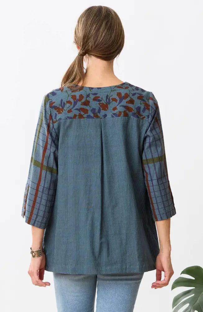 Jayati Mixed Print V-Neck Jacket - Blue/Multi