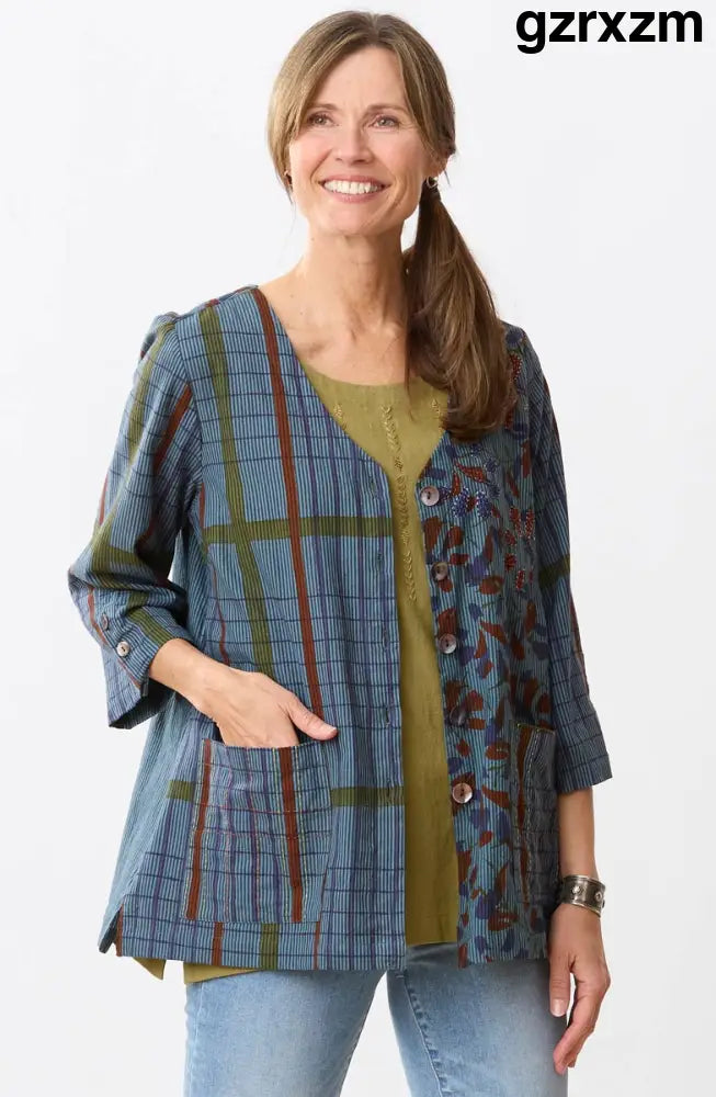 Jayati Mixed Print V-Neck Jacket - Blue/Multi - Blue/Multi / XS (2-4)