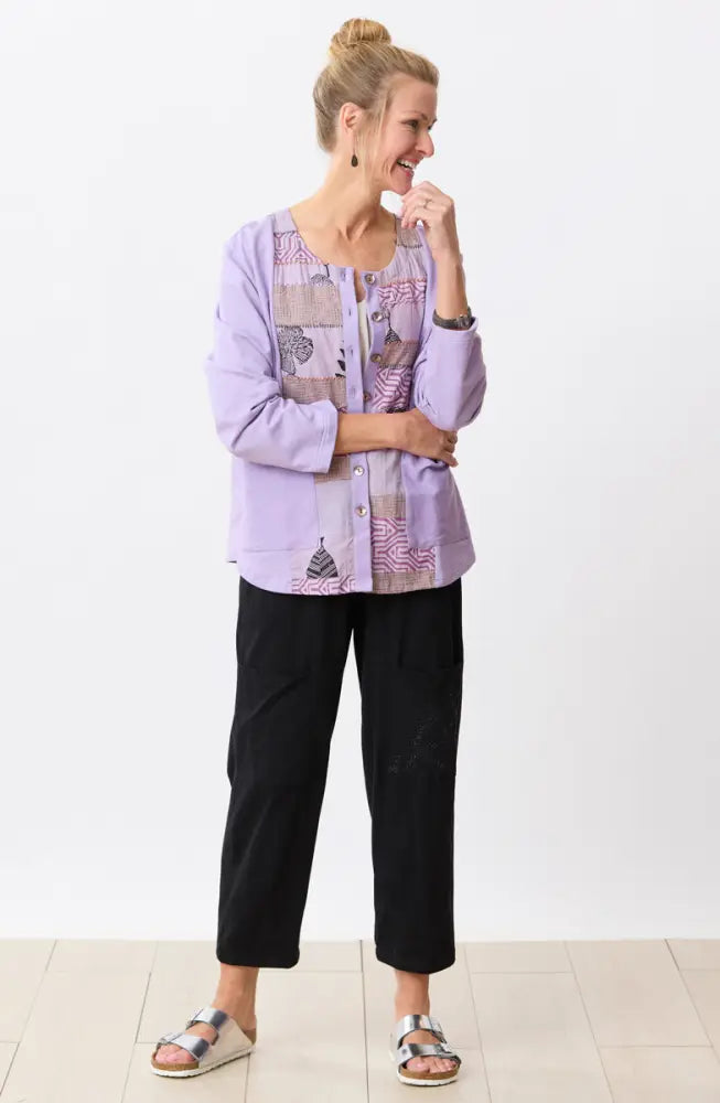 Kabini Upcycled Patchwork Cardigan- Heirloom purple/Chindi
