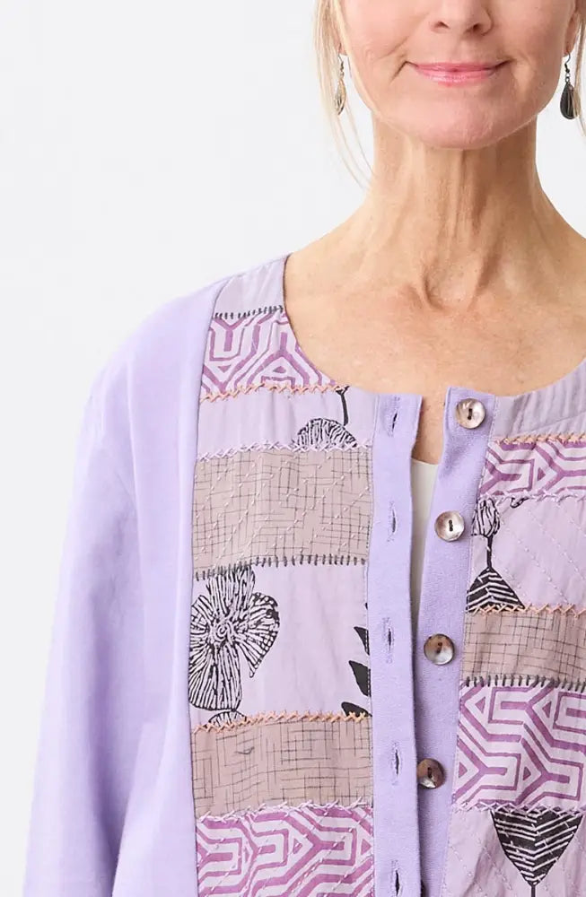 Kabini Upcycled Patchwork Cardigan- Heirloom purple/Chindi