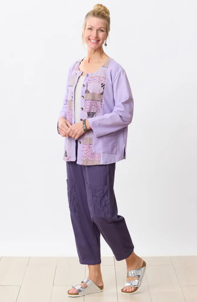 Kabini Upcycled Patchwork Cardigan- Heirloom purple/Chindi