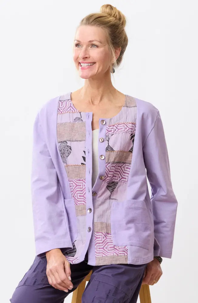 Kabini Upcycled Patchwork Cardigan- Heirloom purple/Chindi