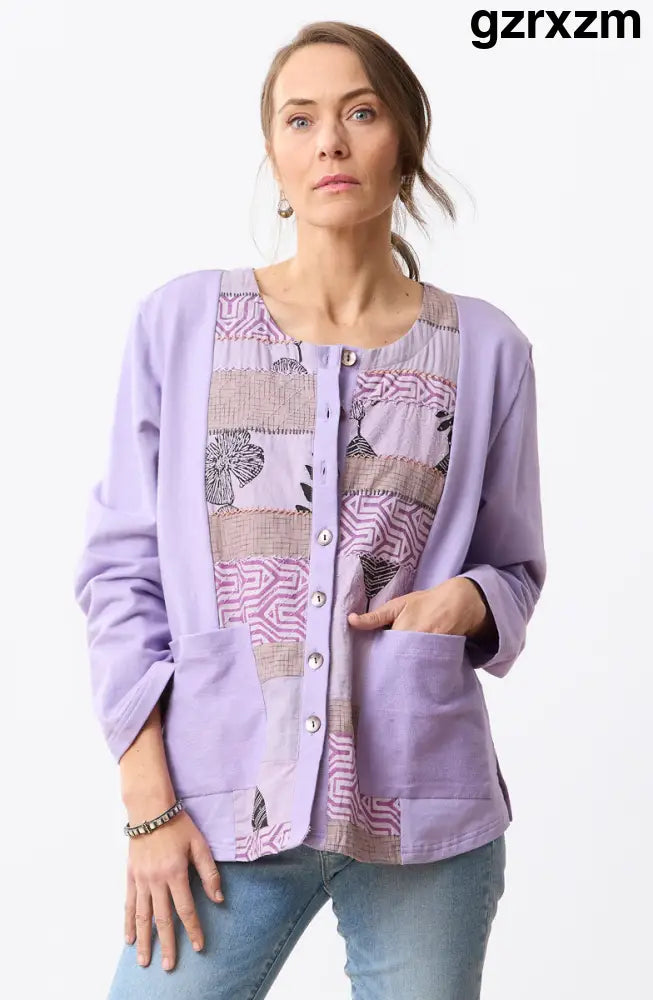 Kabini Upcycled Patchwork Cardigan- Heirloom purple/Chindi - Heirloom purple/Chindi / S (6-8)