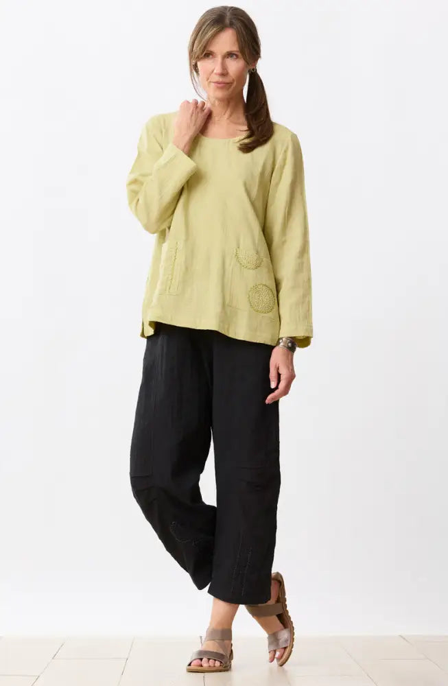 Kasuri Double Gauze Round-Neck Popover Top