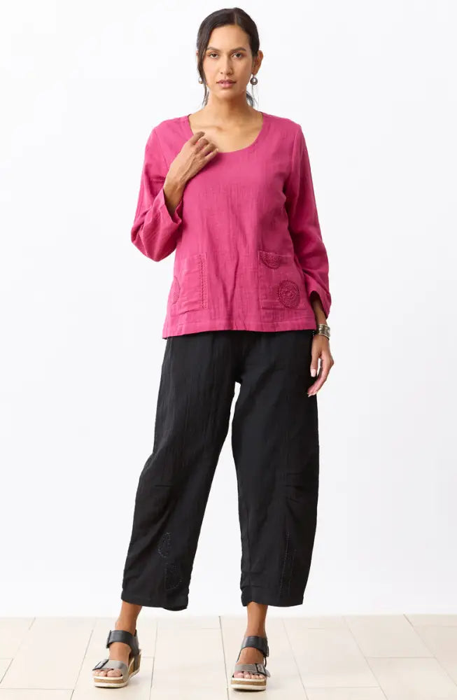 Kasuri Double Gauze Round-Neck Popover Top
