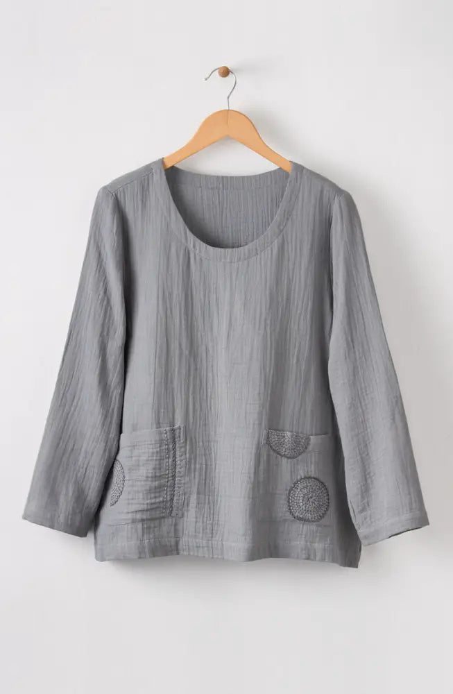 Kasuri Double Gauze Round-Neck Popover Top