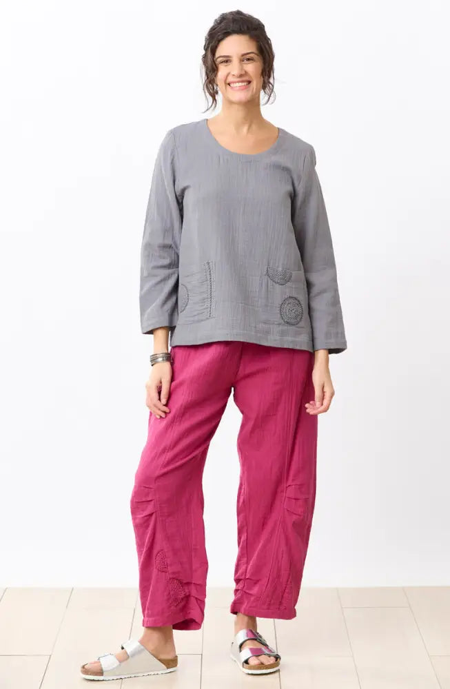Kasuri Double Gauze Round-Neck Popover Top