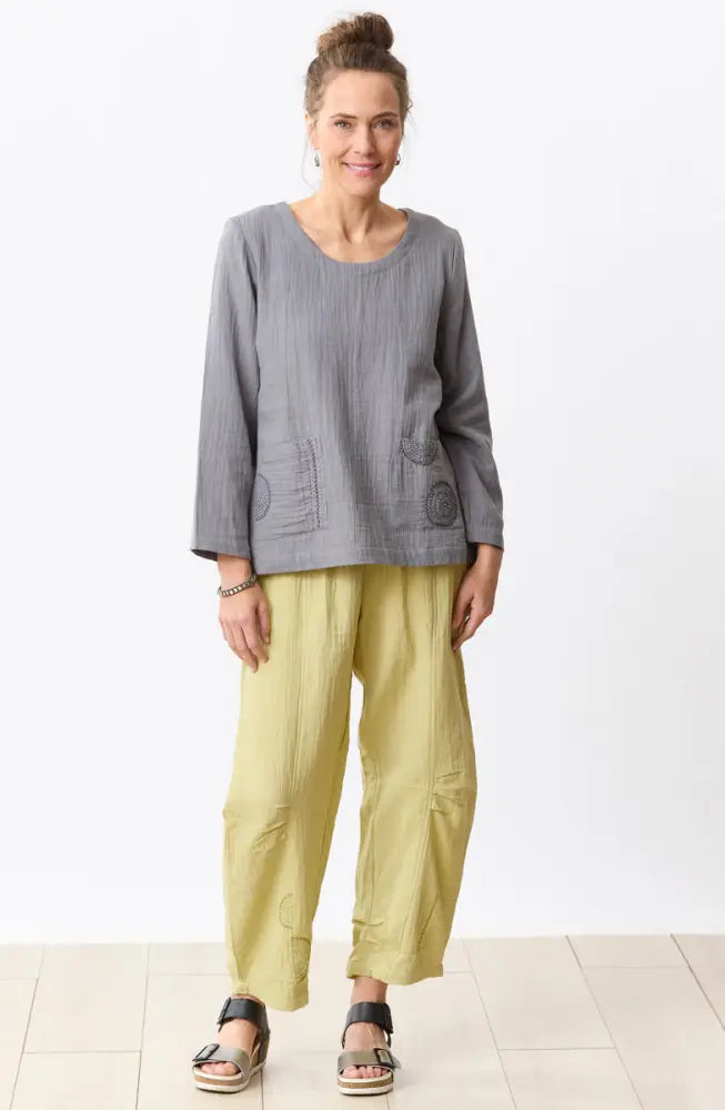 Kasuri Double Gauze Round-Neck Popover Top