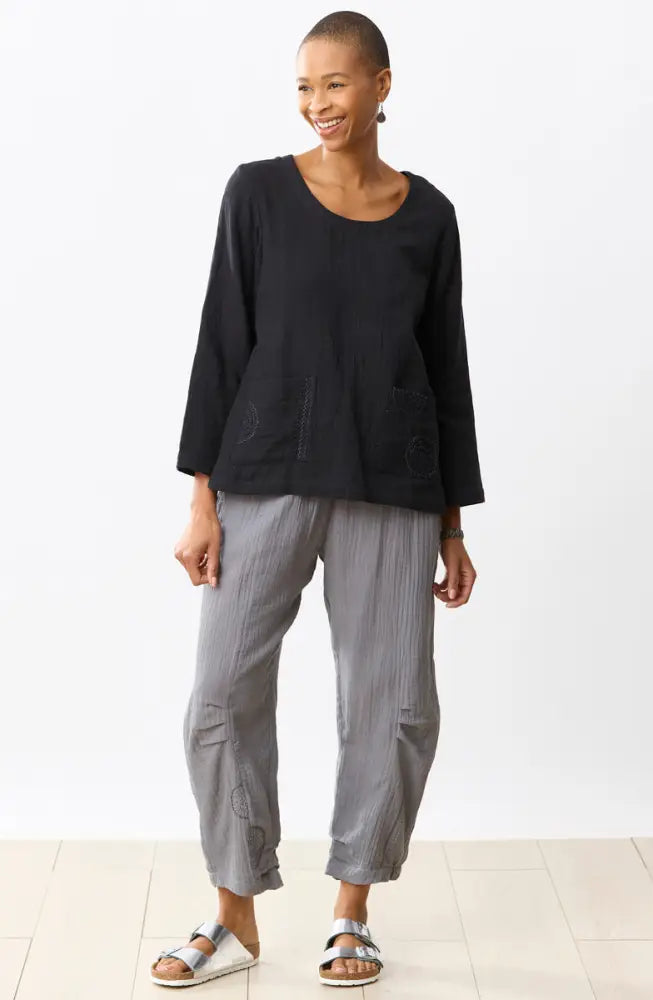 Kasuri Double Gauze Round-Neck Popover Top