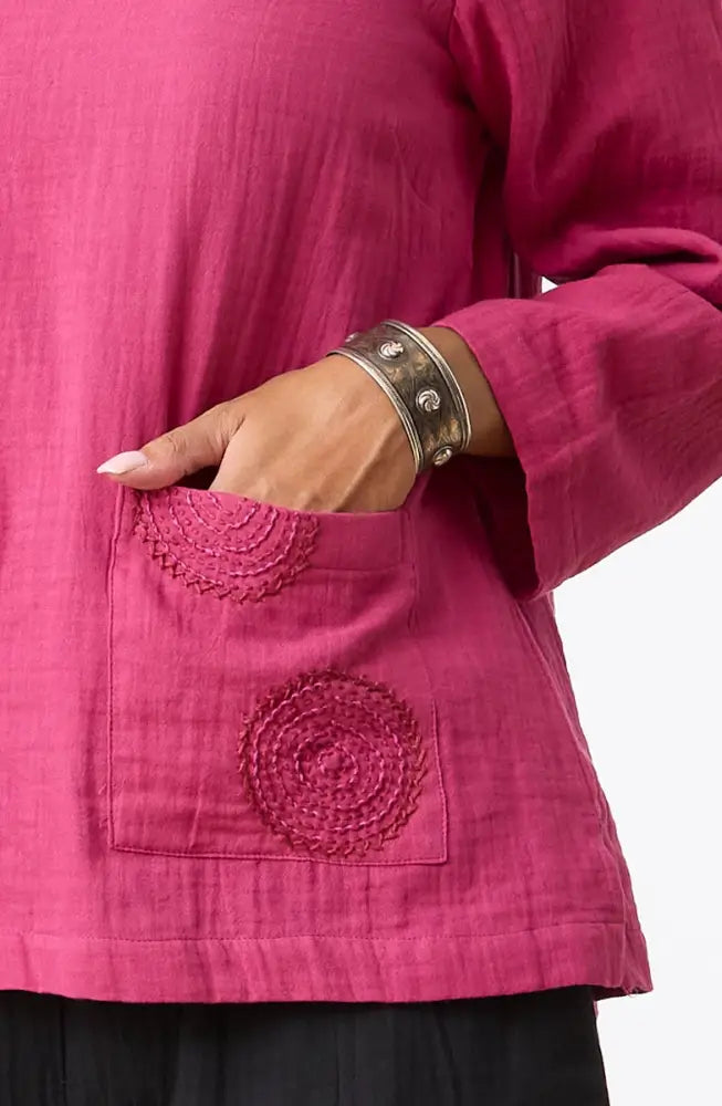 Kasuri Double Gauze Round-Neck Popover Top
