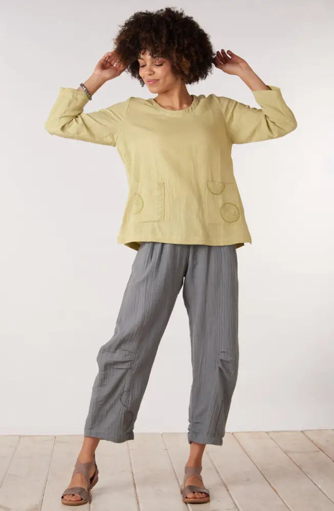 Kasuri Double Gauze Round-Neck Popover Top