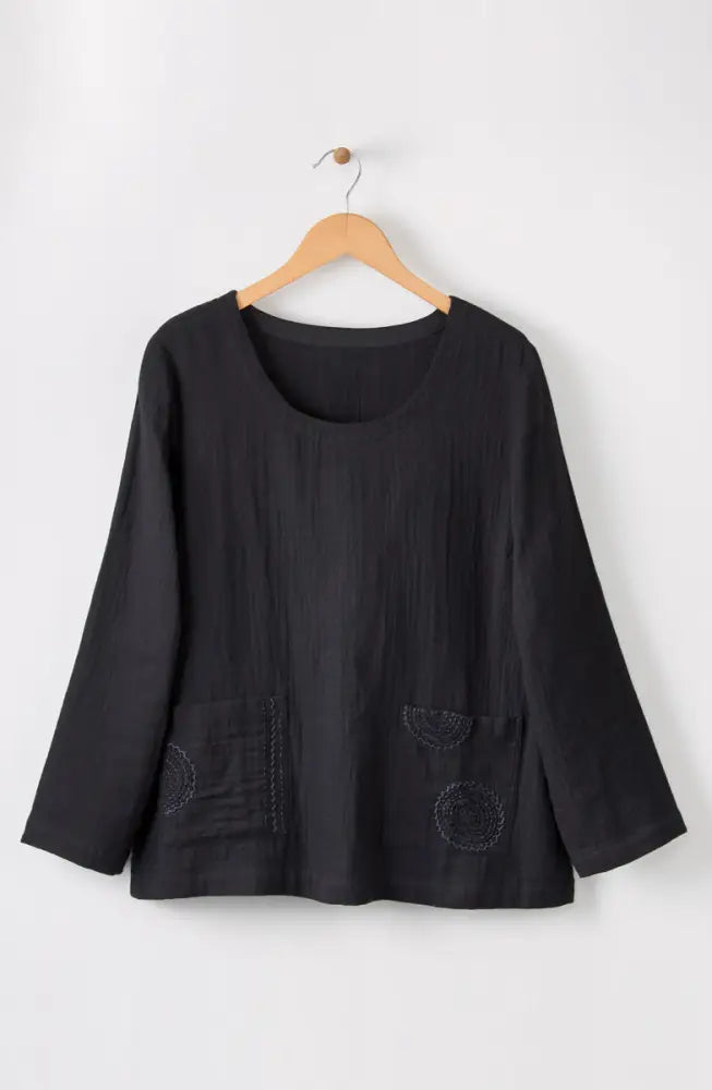 Kasuri Double Gauze Round-Neck Popover Top