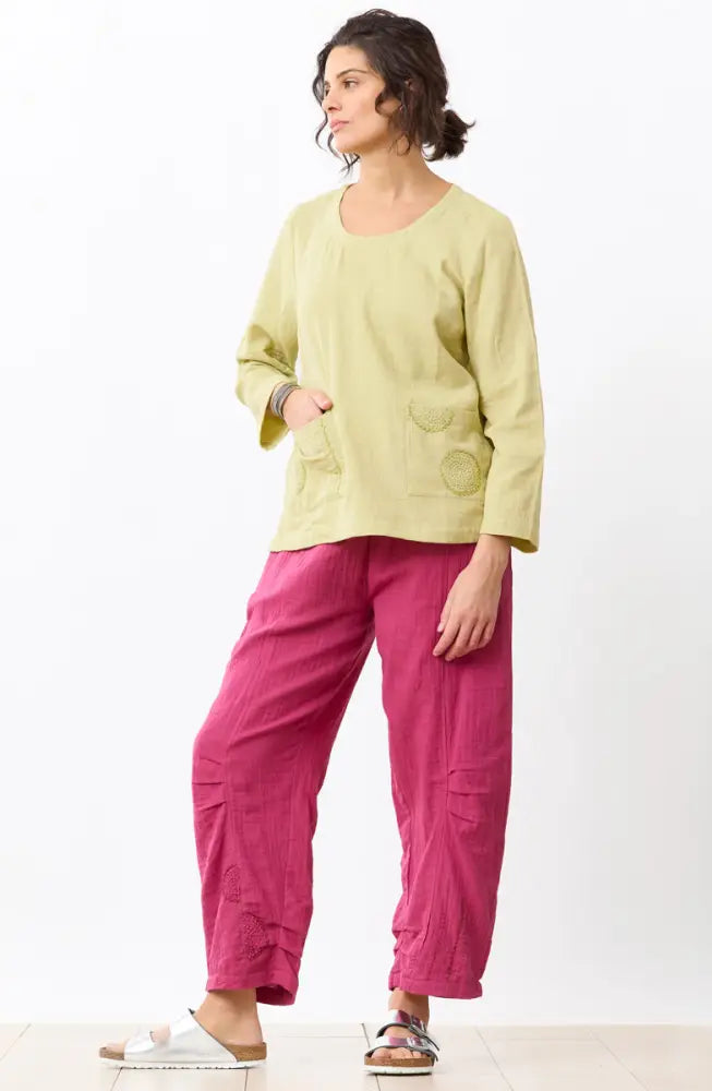 Kasuri Double Gauze Round-Neck Popover Top