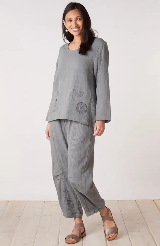 Kasuri Double Gauze Round-Neck Popover Top