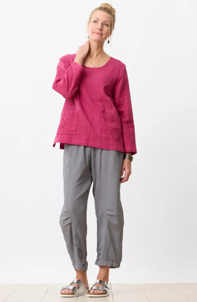 Kasuri Double Gauze Round-Neck Popover Top