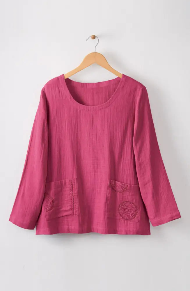 Kasuri Double Gauze Round-Neck Popover Top