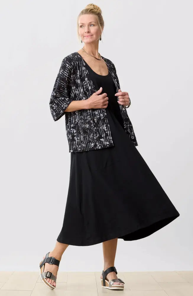 Kolkata Drop-Shoulder Batik Knit Jacket - Black