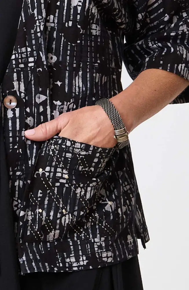 Kolkata Drop-Shoulder Batik Knit Jacket - Black