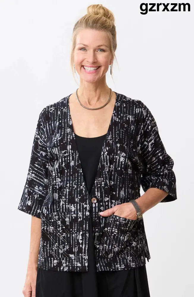 Kolkata Drop-Shoulder Batik Knit Jacket - Black - Black / XS (2-4)