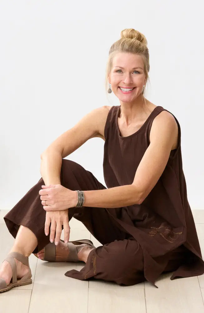 Manori Slub Cotton Swing Tunic Tank - Ebony