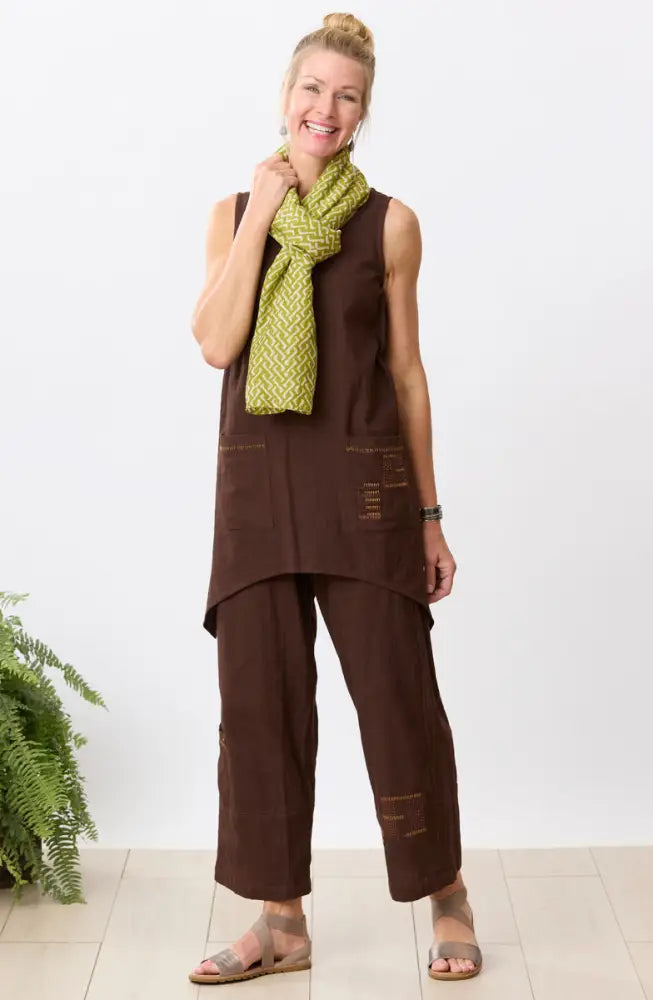 Manori Slub Cotton Swing Tunic Tank - Ebony