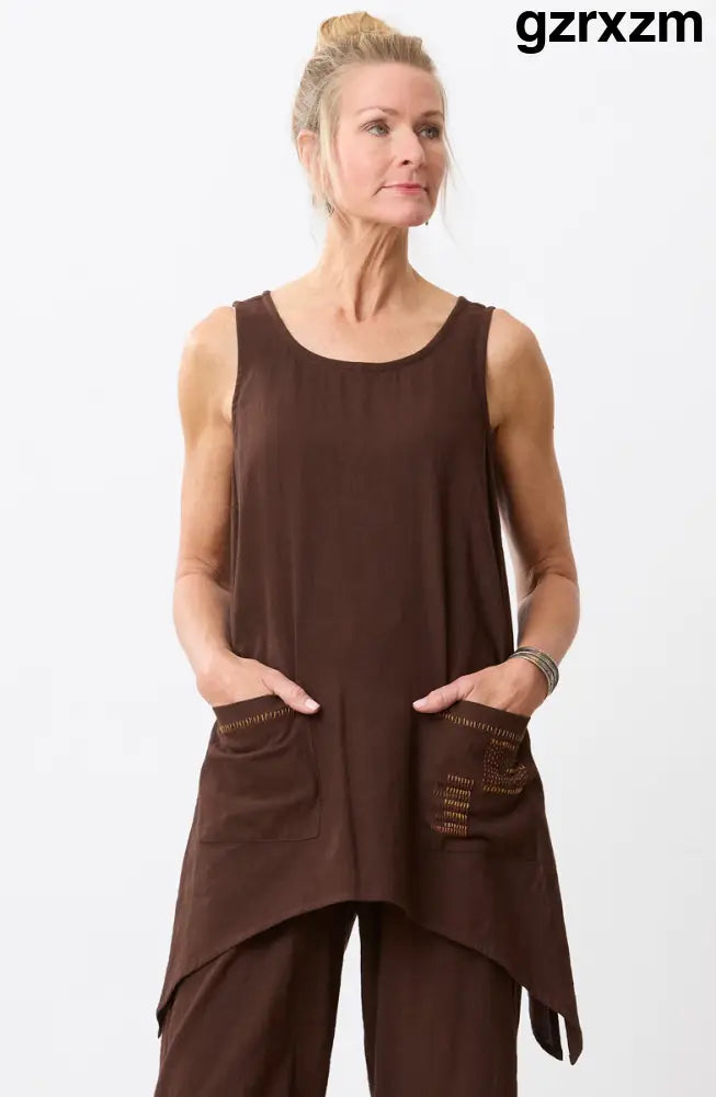 Manori Slub Cotton Swing Tunic Tank - Ebony - Ebony / PS (6-8)