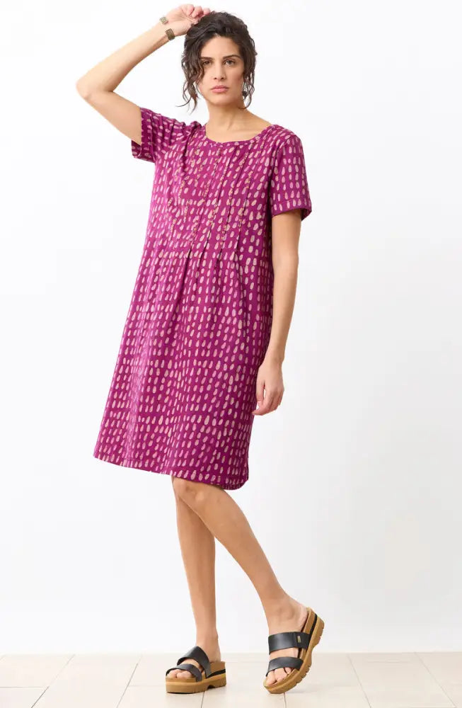 Naina Batik Print Scoop-Neck Cotton Jersey Dress - Phlox purple