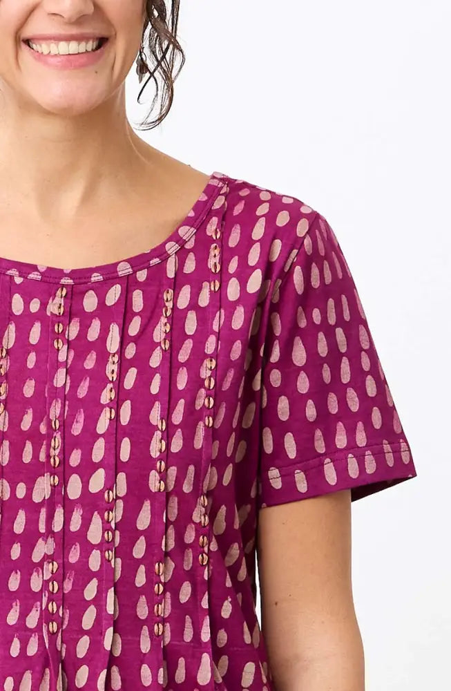 Naina Batik Print Scoop-Neck Cotton Jersey Dress - Phlox purple