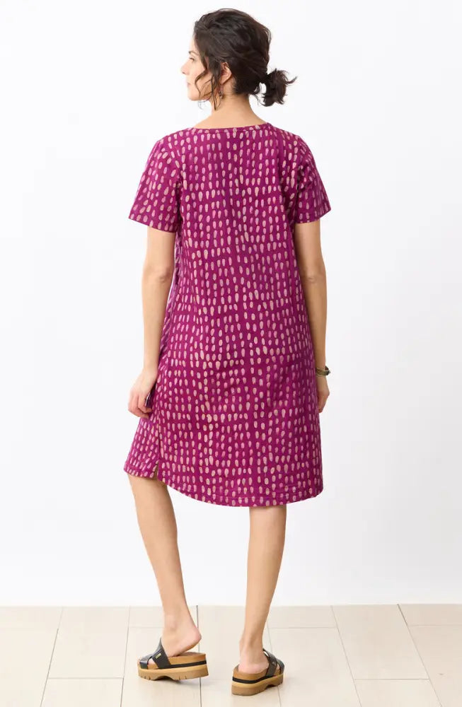 Naina Batik Print Scoop-Neck Cotton Jersey Dress - Phlox purple