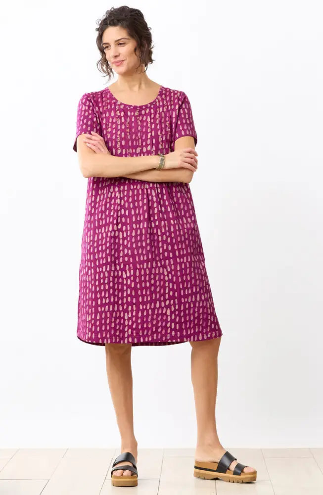 Naina Batik Print Scoop-Neck Cotton Jersey Dress - Phlox purple